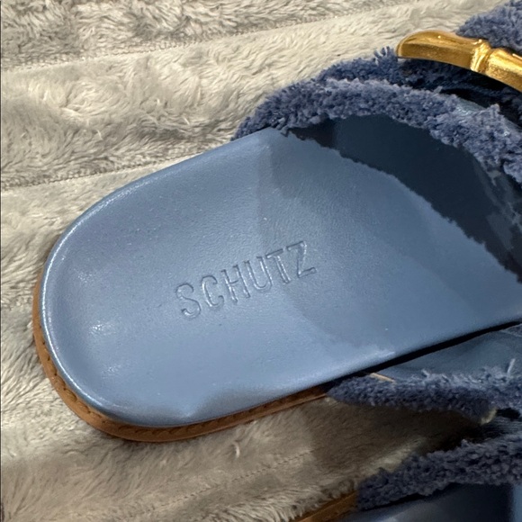SCHUTZ Blue Sandals with Gold Buckles - Picture 6 of 6